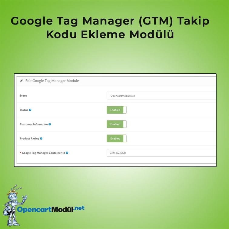 Google Tag Manager (GTM) Takip Kodu Ekleme Modülü