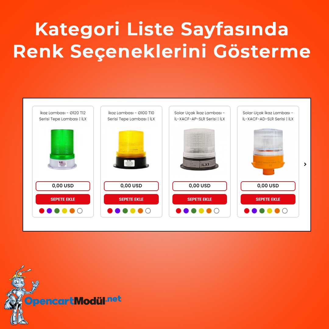 Kategori Liste Sayfasında Renk Seçeneklerini Gösterme