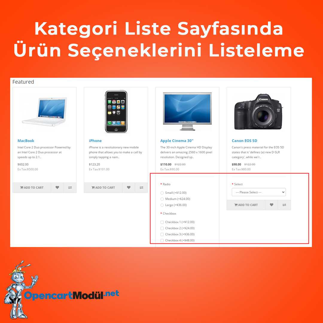 Kategori Liste Sayfasında Ürün Seçeneklerini Listeleme