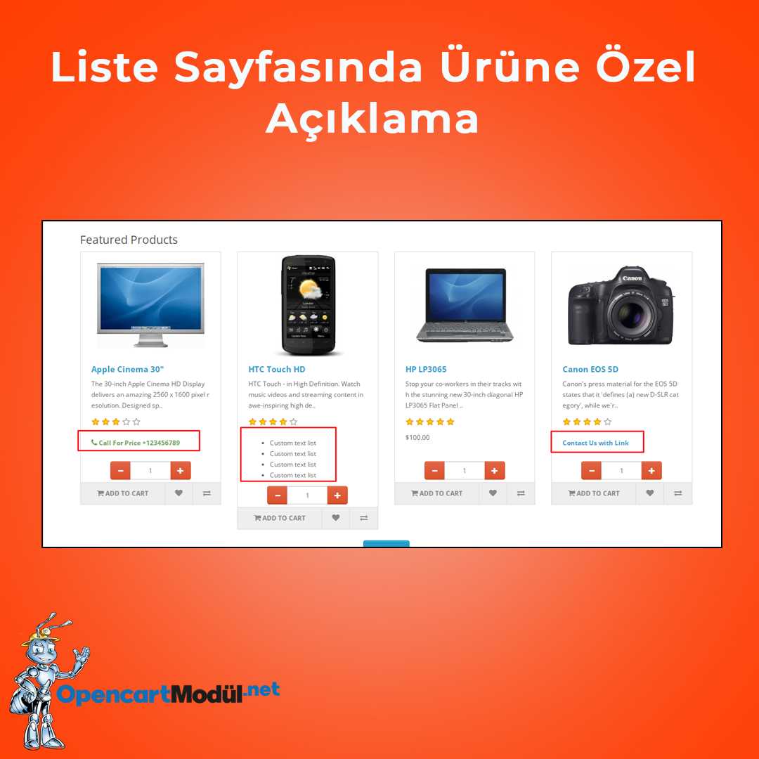 Opencart Liste Safyasında Ürüne Özel Açıklama