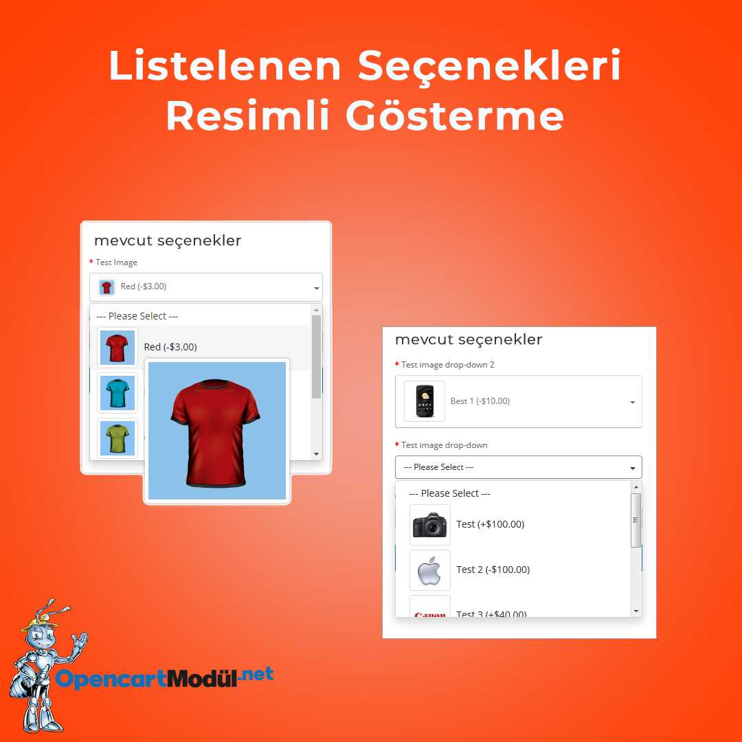 Opencart Listelenen Seçenekleri Resimli Gösterme